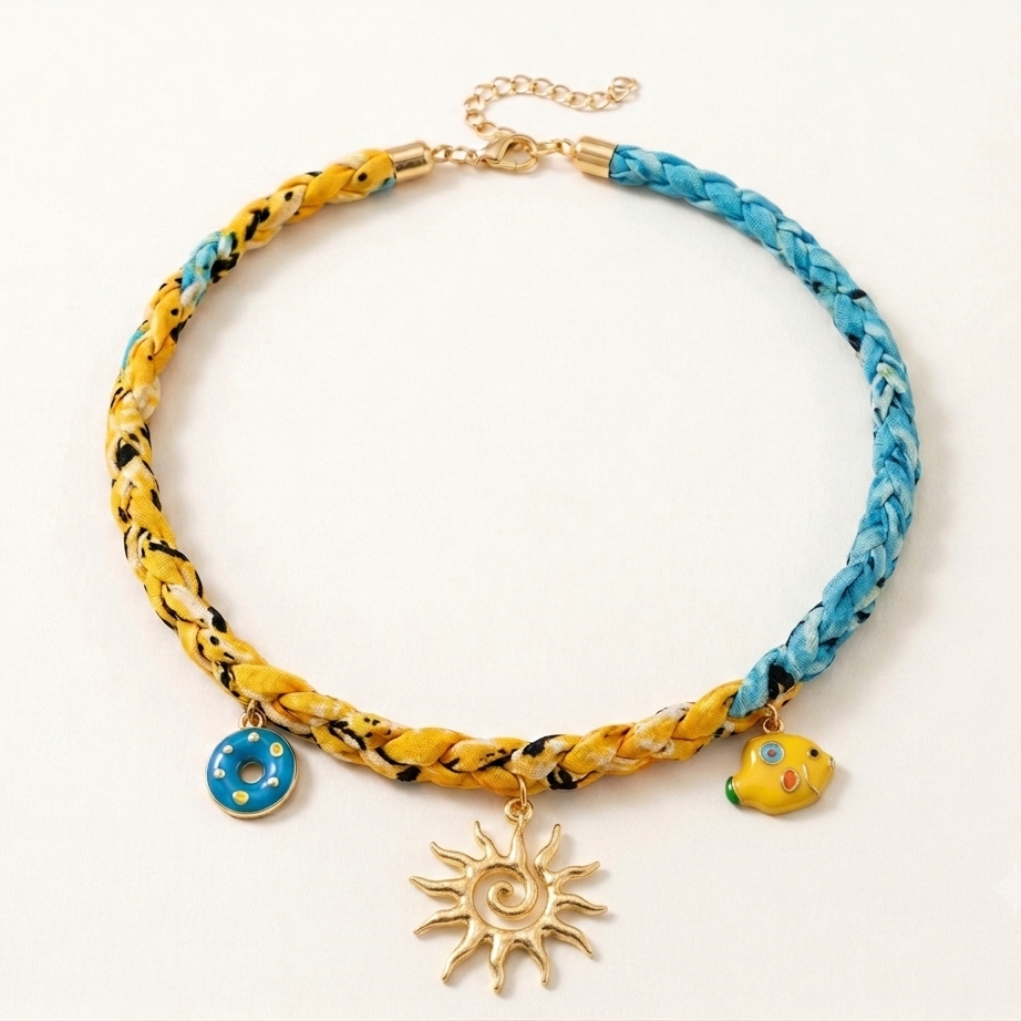 Collar BohoStyle Cerámica Artesanal y Acero con Oro 18kt