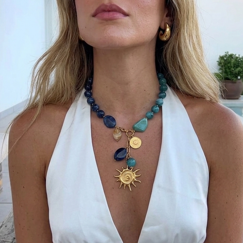 Collar Blue Summer Acero Baño Oro